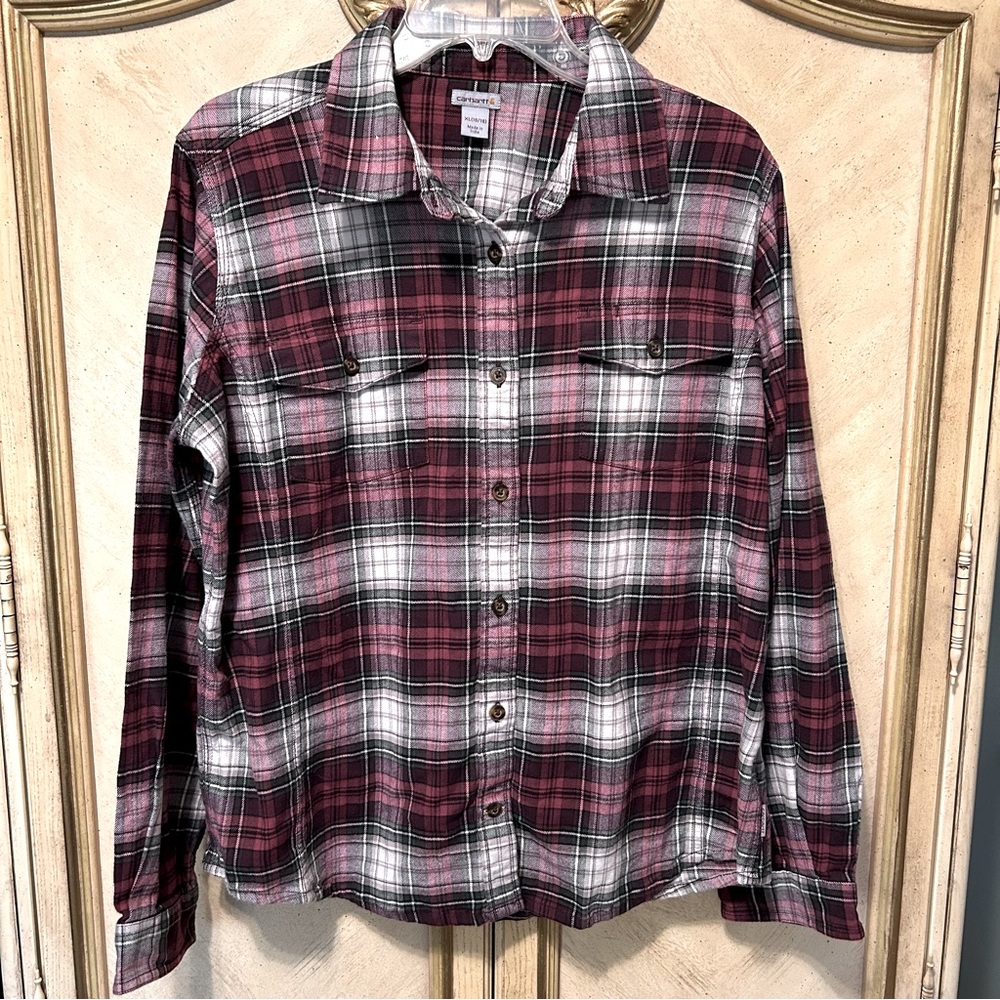 Carhartt Red Green Black White Flannel Button Front Shirt